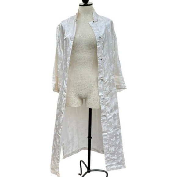 Double Peach Silk Elegant Ivory Qipao Cheongsam Floral Embroidered Robe Sz Lrg - Picture 6 of 12